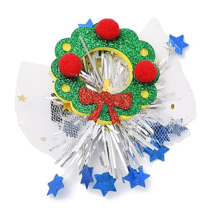 Chistmas Theme Felt & Gauze Alligator Hair Clips, with PVC and Iron Findings, Hair Accessories for Girls Women