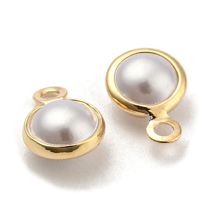ABS Plastic Imitation Pearl Charms, with Golden Tone Brass Finding, Teardrop Charm