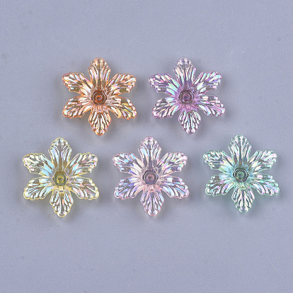 Transparent Acrylic Bead Caps, AB Color, 6-Petal Flower