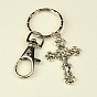 Tibetan Style Crucifix Cross Keychain, with Iron Key Clasp Findings and Alloy Swivel Clasps, For Easter, 100mm