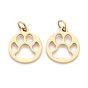 Ion Plating(IP) 304 Stainless Steel Pet Charms, with Jump Rings, Flat Round with Dog Footprint