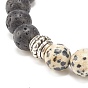 Natural Lava Rock & Gemstone Stretch Bracelet with Alloy Jesus Beads, Essential Oil Gemstone Jewelry for Women