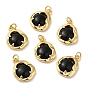 Natural Black Agate Nuggets Charms, with Rack Plating Brass Findings and Jump Ring, Cadmium Free & Lead Free, Real 18K Gold Plated