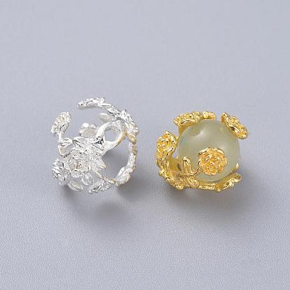 Chapeaux de perles fantaisie en laiton, fleur, 4 pétales