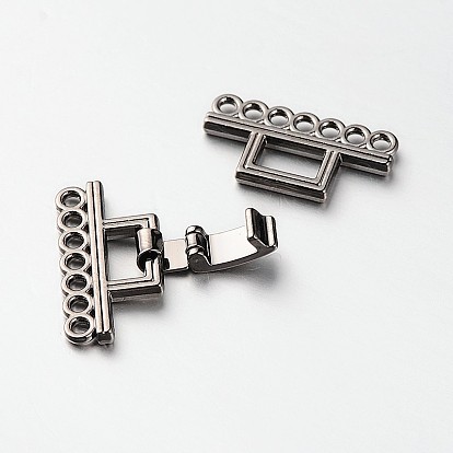 7 Strands Alloy and Brass Fold Over Clasps, 14-Hole, 24x22.5x5mm, Hole: 2mm