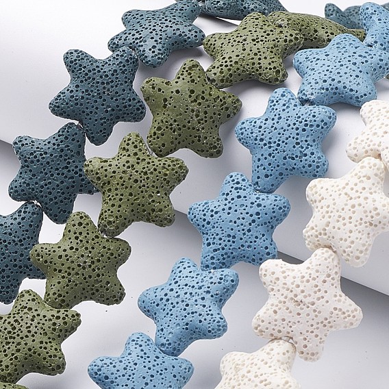 Brins de perles de pierre de lave naturelle, étoile de mer / étoiles de mer, teint, 40~42mm, Trou: 2mm