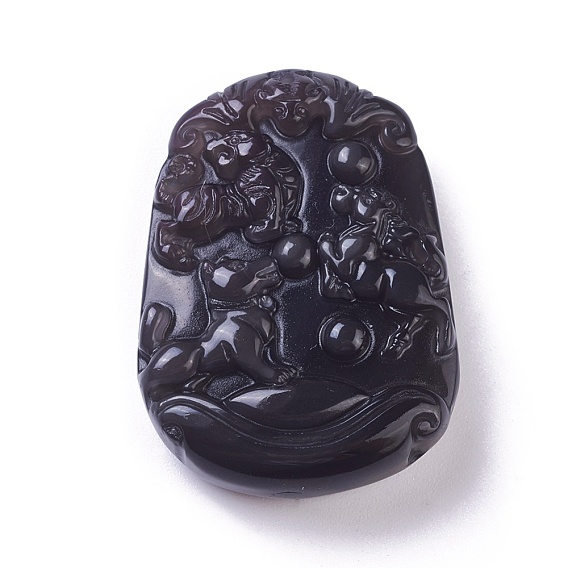 Pendentifs en obsidienne naturelles, ovale sculpté
