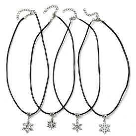 Tibetan Style Alloy Snowflake Pendant Necklaces, with Imitation Leather Cord