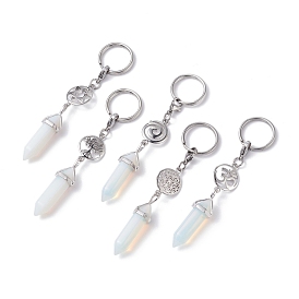 Opalite Keychain, with 304 Stainless Steel Jump Rings, Lobster Claw Clasps, Key Rings, Bullet