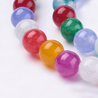 Natural Jade Beads Strands, Dyed, Round, Colorful