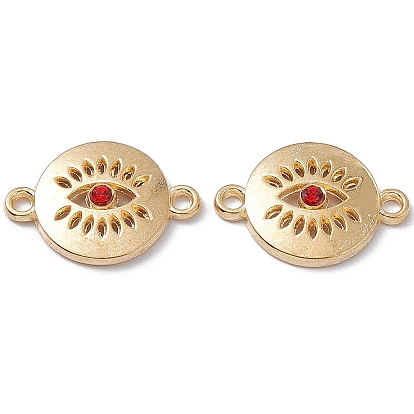 Alloy Connector Charms, with Rhinestones, Flat Round Links with Eye, Golden