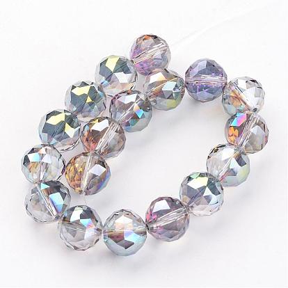 Electroplate Glass Bead Strands, Half Plated, Faceted, Round