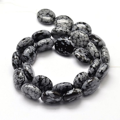 Plats flocon obsidienne rangées de perles rondes, 16x14x7mm, Trou: 1mm, Environ 25 pcs/chapelet, 15.74 pouce