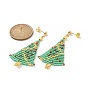 Boucles d'oreilles pendantes en forme d'arbre de Noël tressé en graines de verre, Boucles d'oreilles longues dorées en fil d'acier inoxydable pour femmes