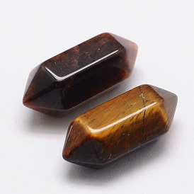 Faceted No Hole Natural Tiger Eye Beads, Healing Stones, Reiki Energy Balancing Meditation Therapy Wand, Double Terminated Point, for Wire Wrapped Pendants Making, 20x9x9mm