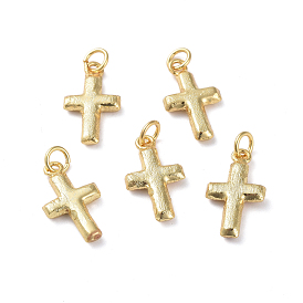 Textured Brass Pendants, Long-Lasting Plated, Real 18K Gold Plated, Cross