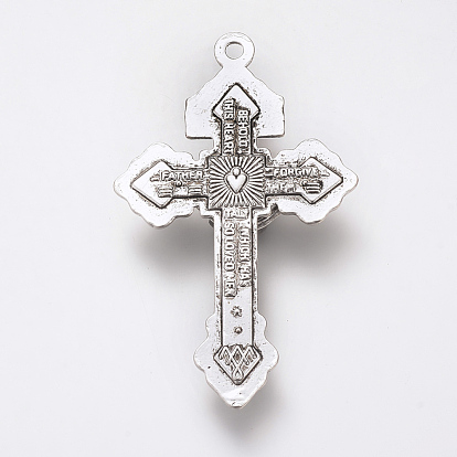 Alliage de style tibétain gros pendentifs, pour Pâques, croix crucifix avec le mot, sans cadmium et sans plomb
