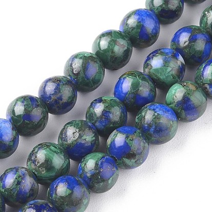 Hebras de cuentas sintéticas ensambladas de lapislázuli y malaquita, teñido, rondo