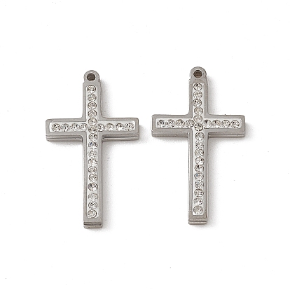 Colgantes de acero inoxidable al vacío 201, con diamante de imitación, cruz encanto