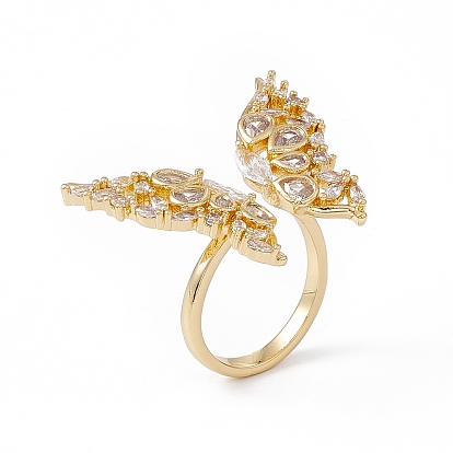 Открытое кольцо-манжета с прозрачным кубическим цирконом и бабочкой, стеллаж для латунных украшений для женщин, без кадмия, без никеля и без свинца