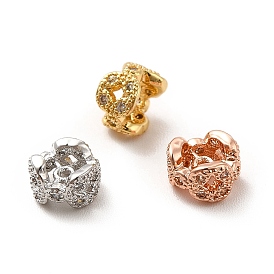 Rack Plating Brass Micro Pave Cubic Zirconia Spacer Beads, Long-Lasting Plated, Cadmium Free & Lead Free, Hollow Flower