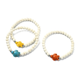 Synthetic Magnesite & Turquoise Beaded Stretch Bracelets, Turtle Bracelet for Women