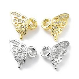 Rack Plating Real 18K Gold Plated Brass Pendant, with Cubic Zirconia, Long-Lasting Plated, Lead Free & Cadmium Free, Butterfly