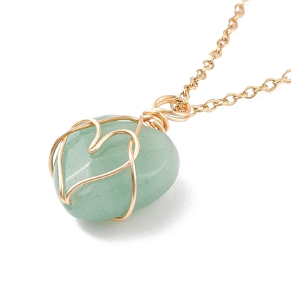 Драгоценный камень сердце кулон ожерелья, 304 ювелирные украшения из проволоки из нержавеющей стали для женщин, золотые