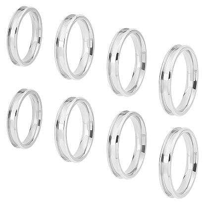 Unicraftale 8Pcs 4 Size 304 Stainless Steel Grooved Finger Ring Settings, Ring Core Blank, for Inlay Ring Jewelry Making