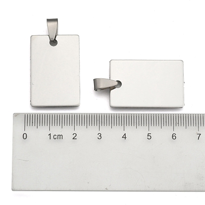 201 rectangle en acier inoxydable emboutissant des pendentifs d'étiquette vierge, avec mousqueton en bélière, 30x20x1mm, Trou: 7x3mm