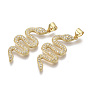 Brass Micro Pave Cubic Zirconia Pendants, with Brass Snap On Bails, Nickel Free, Snake, Clear