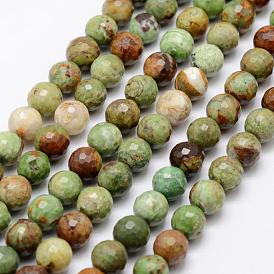 Natural Green Opal Beads Strands, Faceted, Round