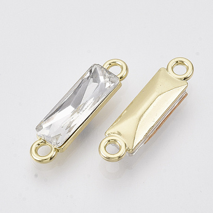 Light Gold Plated Alloy Links Connectors, with Glass, Faceted, Rectangle