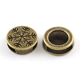 Tibetan Style Flat Round with Snowflake Alloy Slide Charms, Cadmium Free & Lead Free, 14x5mm, Hole: 11x3mm, about 689pcs/1000g