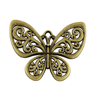 Tibetan Style Alloy Filigree Butterfly Pendants, Cadmium Free & Lead Free, 49x56x3mm, Hole: 4x3mm