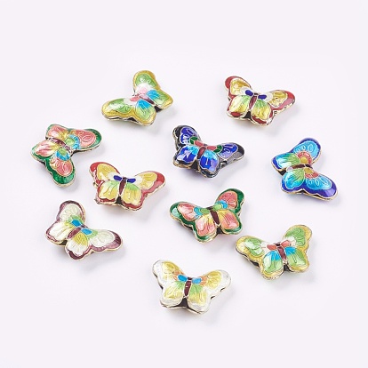 Perlas cloisonne hecho a mano, mariposa, color mezclado, 17x23x5 mm, agujero: 2 mm