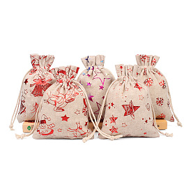 Christmas Theme Linenette Drawstring Bags, Rectangle