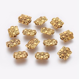 Perles en alliage de style tibétain, sans plomb et sans cadmium, rectangle, 12x9x4.5mm, Trou: 1mm
