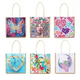 DIY Handbag Diamond Painting Kits, Including Resin Rhinestones, Pen, Tray & Glue Clay, Human/Bird/Flower/Butterfly/Heart Pattern