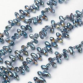 Electroplate Glass Beads Strands, Top Drilled Beads, Full Rainbow Plated, Faceted, Teardrop