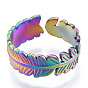 304 Stainless Steel Leaf Cuff Rings, Open Rings for Women Girls