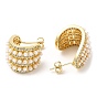 Rack Plating Brass Arch Stud Earrings with ABS Imitation Pearl Beaded, Clear Cubic Zirconia Earrings
