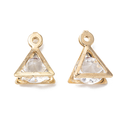 Crystal Glass Rhinestone Pendants, with Iron Finding, Triangle Charms