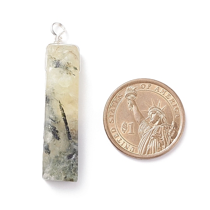 Natural Mixed Quartz Pendants, Twisted with Silver Tone Copper Wire, Rectangle