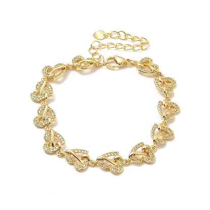 Bracelet chaîne à maillons en forme de cœur avec oxyde de zirconium cubique transparent, bijoux en laiton de placage de rack pour les femmes, sans plomb et sans cadmium, plaqué longue durée