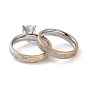 2 piezas 2 estilo 201 conjunto de anillos de pareja de ondas de acero inoxidable, anillos de diamantes de imitación de cristal para los amantes