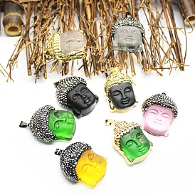 Handamde Lampwork Pendants, with Metal Findings, Buddha's Head Charm