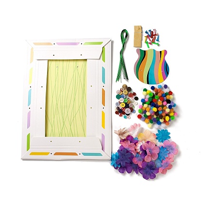 Kits creativos de arte de botones de resina con patrón de flores diy, con marco de papel, chincheta, alambre de hierro, juguetes pegajosos de la pintura del arte educativo para los niños