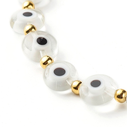 Handmade Evil Eye Lampwork Beads Stretch Bracelet, 304 Stainless Steel Beads Bracelet