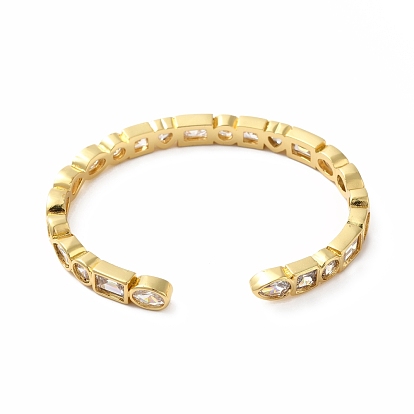 Rectangle de zircone cubique et bracelet ouvert en forme de coeur, bijoux en laiton plaqué or véritable 18k pour femmes, sans plomb et sans cadmium